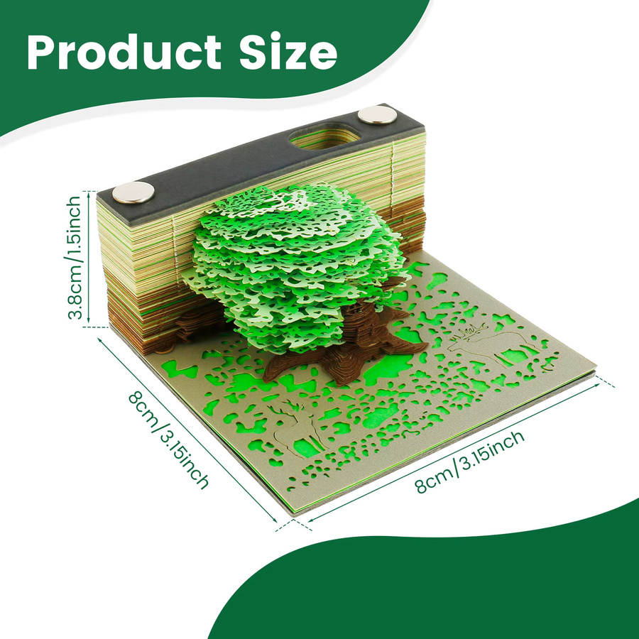 3D Schreibtisch Notizblock mit Baum-Motiv und Stifthalter, 115 Seiten, Farbe Grün, Kreatives DIY Papier-Schnitzkunst Set für deine Desktop-Dekoration - Bild 3
