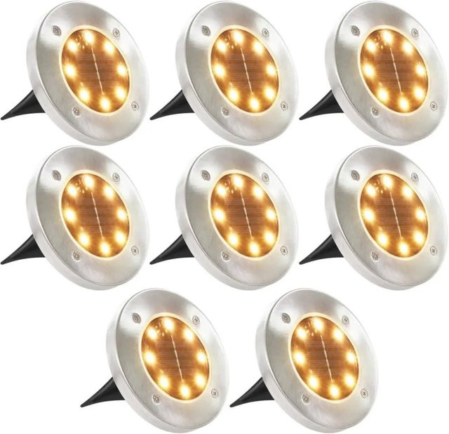 vidaXL Solar-Bodenleuchten Set aus Edelstahl und PP mit LED in Warmweiß, 8 Stück - Bild 1