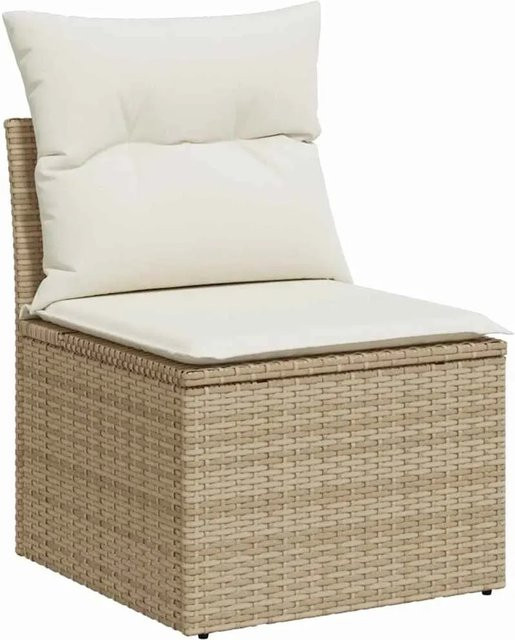 7-tlg. vidaXL Garten-Sofa-Set aus Poly-Rattan in Beige mit Kissen und Gartentisch - Bild 1