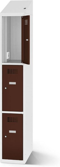 rotstahl Fächerschrank mit 3 Fächern und Ladefunktion, Farbe: Braun, Korpus: Lichtgrau, B: 40 cm, H: 200 cm - Bild 1