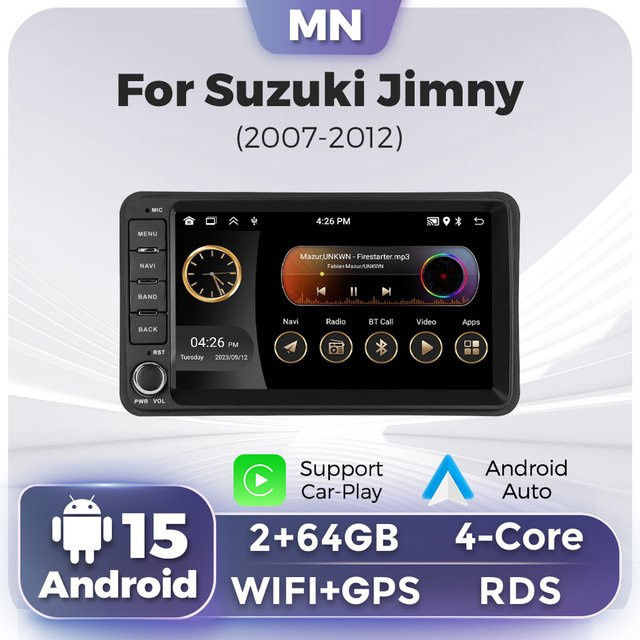 MEKEDE Android Autoradio mit 7 Zoll Touchscreen und GPS für Suzuki Jimny 3 (2007-2012), 2 Din Haupteinheit mit Carplay, Schwarz - Bild 1