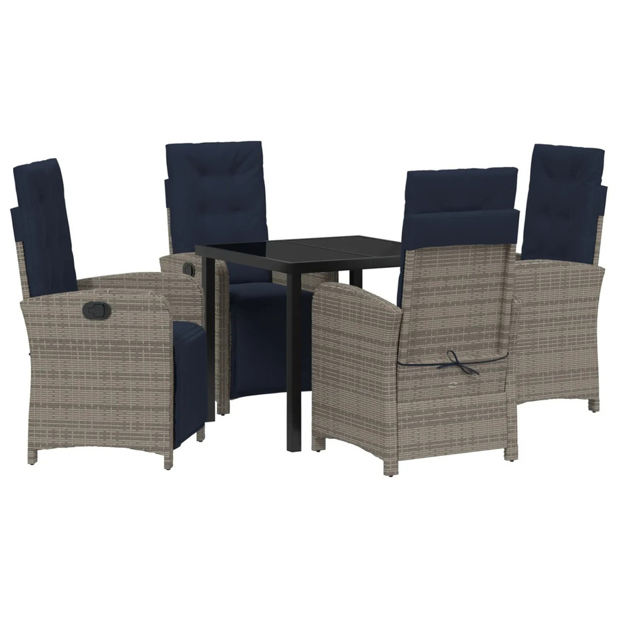 vidaXL Garten Essgruppe 5-teilig aus Poly-Rattan in Grau mit Tisch und Stühlen für Terrasse und Balkon - Bild 2