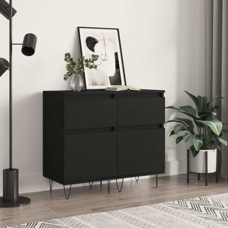 2er-Set Sideboards Vidaxl in Schwarz aus Holzwerkstoff und Metall im Industrial Design, B/T/H: 40 x 35 x 70 cm - Bild 1