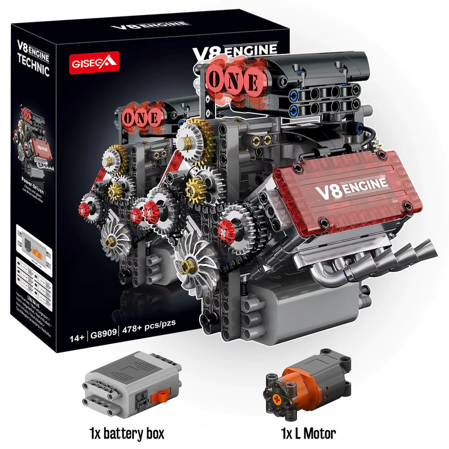 Stemedu V8 Motor Modell MOC Bausteine Set mit 478 Teilen, Mehrfarbiges DIY Auto Modell aus Kunststoff für Kinder ab 14 Jahren - Bild 5