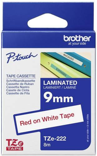 Brother TZe-222 Schriftbandkassette für P-touch, Breite: 9 mm, Länge: 8 m, Farbe: Weiß, Schriftfarbe: Rot - Bild 1