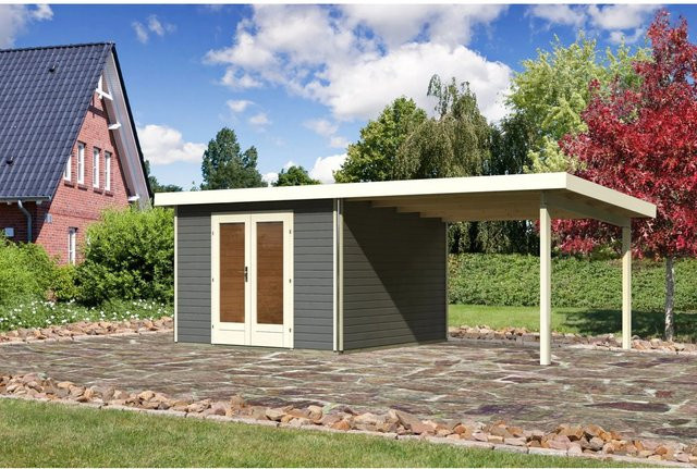 Karibu Holz-Gartenhaus Norrköping mit Pultdach in Terragrau, B/T: 305 x 305 cm - Bild 1