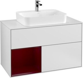 V&B Waschtischunterschrank Finion 100 in Weiß lackiert mit Regalelement links, Breite: 100 cm, Höhe: 50,1 cm, Tiefe: 50,1 cm - Bild 1