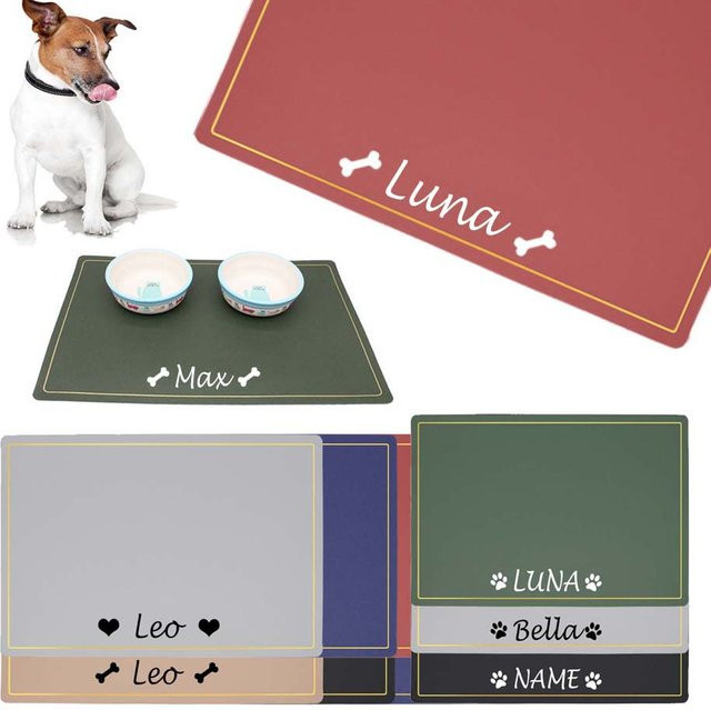 PAWFECT Personalisierte Napfunterlage aus wasserdichtem PU für Hunde mit Namen, Farbe: Black-heart - Bild 1