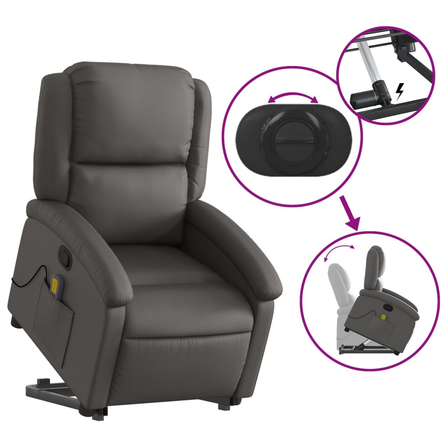 vidaXL Massagesessel mit Aufstehhilfe aus Echtleder in Grau - Bild 4