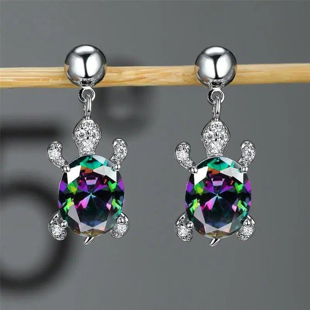 YIRAN Jewelry Ohrringe, Schildkröten-Anhänger, bunte Zirkonia, Damen - Bild 1