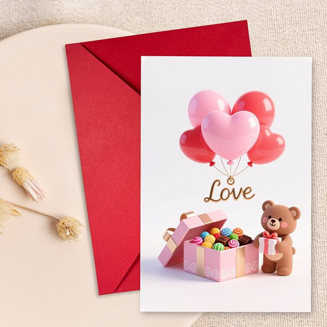 Universelle Grußkarte Love Bear Pat in Rot und Mehrfarbig aus Papier für verschiedene Anlässe wie Kindertag, Vatertag, Muttertag, Valentinstag, Weihnachten und Neujahr - Bild 1