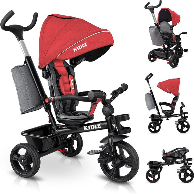 KIDIZ 5in1 Kinderdreirad mit Schubstange und Sonnendach, klappbares Buggy-Fahrrad mit Gummirädern und Korb, Mehrfarbig - Bild 1