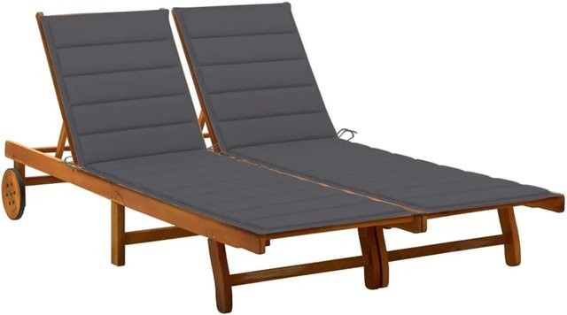 vidaXL 2-Personen-Sonnenliege aus Akazien-Massivholz mit Auflagen in Anthrazit und Braun, B/T/H: 200 x 118 x 85 cm - Bild 1