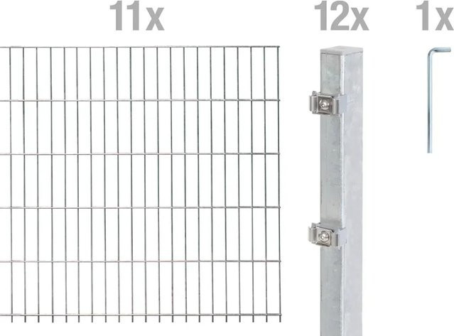 Metallzaun Doppelstabmatte Grund-Set aus Stahl, feuerverzinkt, Farbe: Silber, Höhe: 1 m, Breite: 2 m - Bild 1