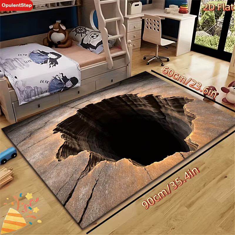 VIKAMA Rutschfester Teppich mit optischer Illusion und schwarzem Lochrissmuster in Schwarz und Multicolour für Wohnzimmer und Balkon - Bild 4
