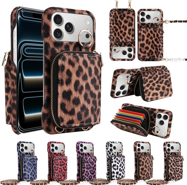 Samsung Handyhülle aus PU-Leder mit Kartenhalter und Ständer im Leopardenmuster für Galaxy S26 S25 S24 S23 S22 S21 S20FE Ultra, Multicolor - Bild 1