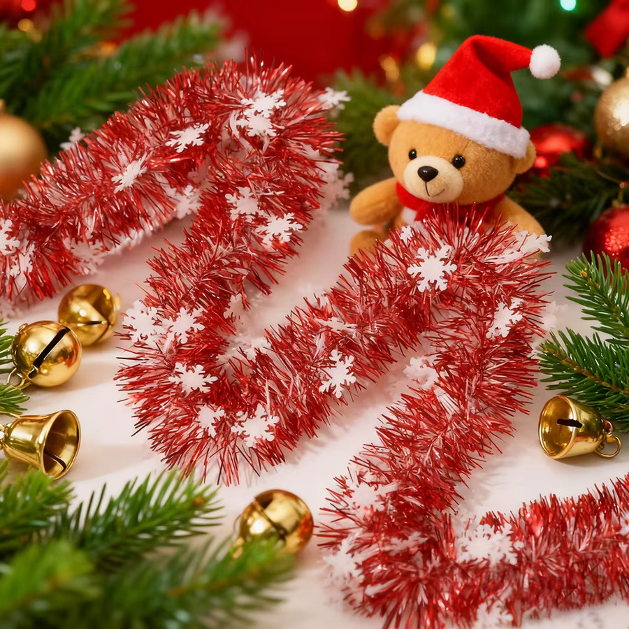 Rotes Weihnachtsband mit Schneeflocken-Dekoration für Weihnachtsbaum und Party-Dekoration, 3/5 Stück - Bild 3