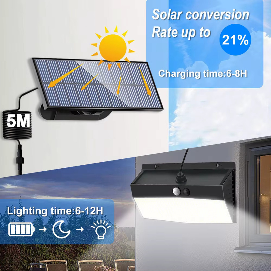 Solar LED Wandleuchte mit Bewegungsmelder und 3 Beleuchtungsmodi, moderne Outdoor Gartenleuchte in Schwarz, rechteckiges Design mit SMD-Technik und kaltweißem Licht - Bild 3