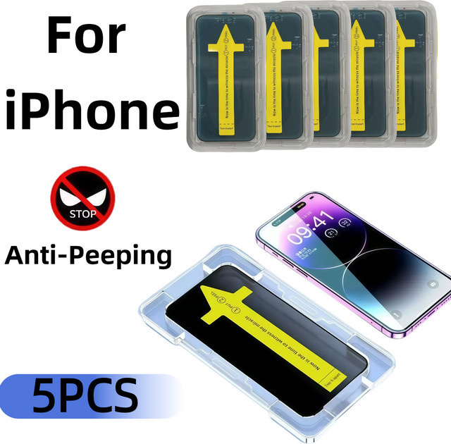 5er Pack Anti-Spy Displayschutz aus gehärtetem Glas für Apple iPhone 16 Pro Max 15 14 13 12 11 XS XR Plus 5G, transparent - Bild 1