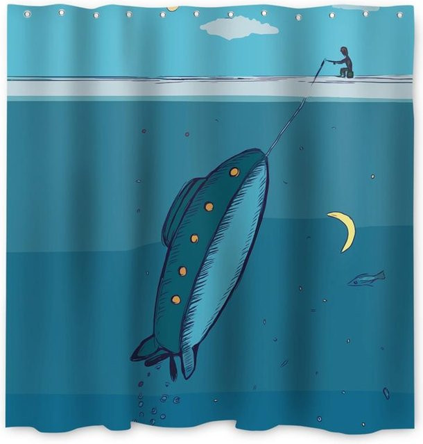 Duschvorhang mit Cartoon-Astronauten-Motiv von Yiran Furniture in Blau, Polyester, B: 90 cm, H: 180 cm - Bild 1