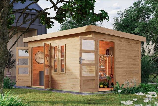 Karibu Gartenhaus Goldbach mit Flachdach und 38 mm Wandstärke - Bild 1