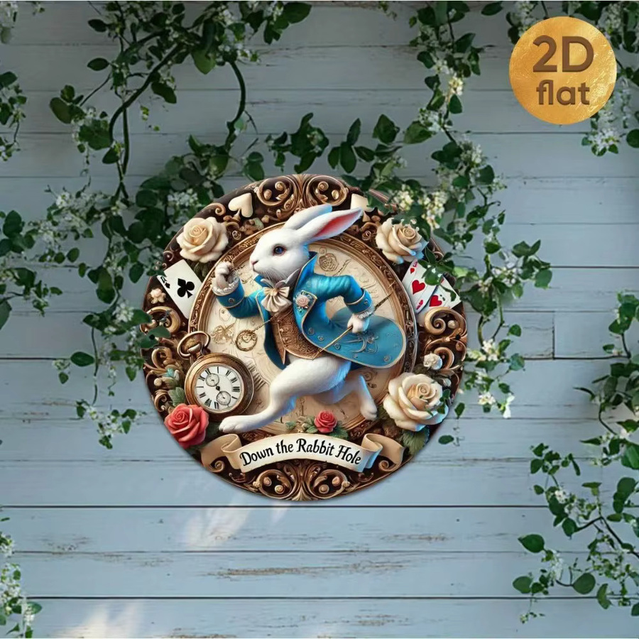 Rundes Metallschild CIFBUY Alice im Wunderland mit floralem Rosen-Motiv in Multicolour im Vintage-Stil als Wandkunst - Bild 3
