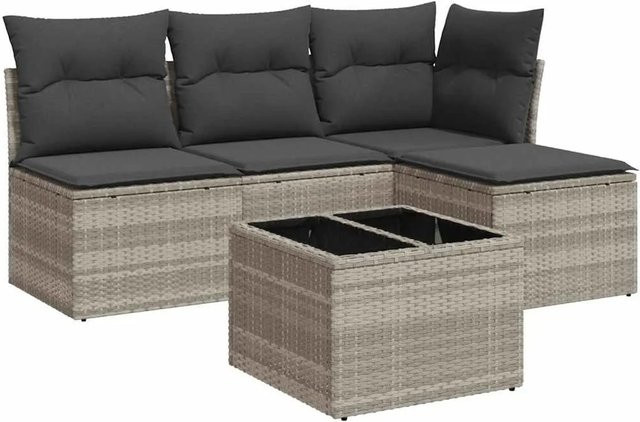vidaXL 5-tlg. Garten-Sofagarnitur in L-Form aus Polyrattan mit Kissen in Hellgrau - Bild 1