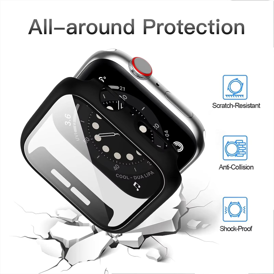 Displayschutzfolie und Hülle für Apple Watch, gehärtetes Glas, PC-Stoßstange - Bild 4