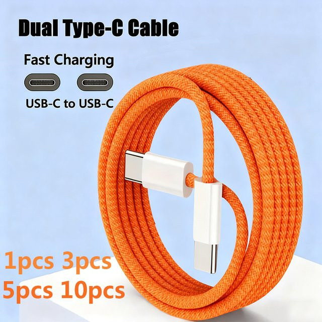 GeydrQ USB-C zu USB-C Schnellladekabel 60W in Orange für iPhone 16, iPhone 15 und Samsung Galaxy S22 S21 - Bild 1