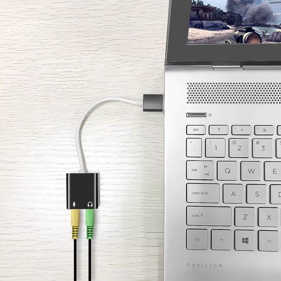 Xiede USB-C auf 3,5-mm-Klinke Audio-Adapter Soundkarte in Schwarz für Kopfhörer und Mikrofon - Bild 1
