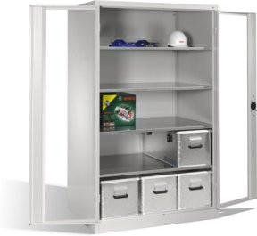 C+P Werkzeugschrank XXL mit Sichtfenster-Drehtüren aus Acrylglas, 4 Böden, Lichtgrau, H: 195 cm, B: 120 cm, T: 80 cm - Bild 1