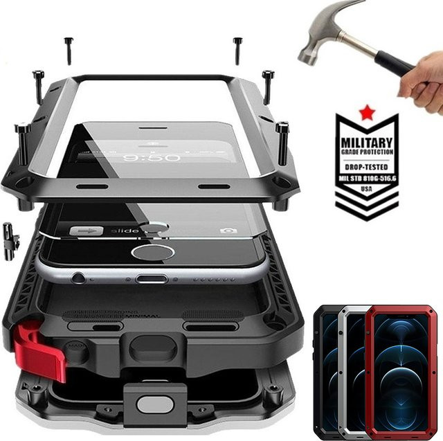 Wasserdichte Metallhülle mit Gorilla-Glasabdeckung für iPhone 11 bis iPhone 17 Air von Foohly in Schwarz mit IP54 Schutz - Bild 1