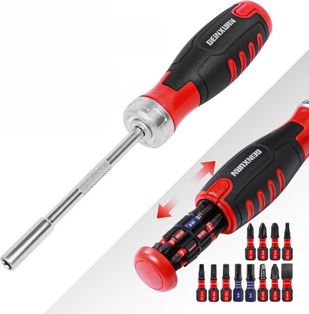 Geinxurn Ratschenschraubendreher Set mit Aufbewahrung, magnetischer Multi-Bit Schraubendreher mit 1/4 Zoll Sechskantschaft für Reparaturarbeiten - Bild 1