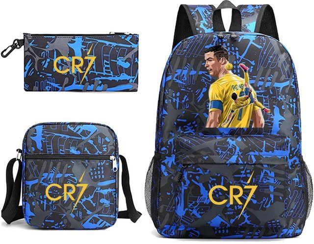 3-teiliges Schulrucksack-Set in Blau aus Oxford-Stoff mit Schultasche, Schultergurt und Federmäppchen - Bild 1