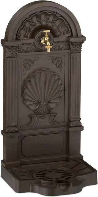 Relaxdays Standbrunnen Antik aus Aluminiumguss mit Muschel-Motiv in Dunkelbraun Gold, H: 82,5 cm, B: 39 cm, T: 32 cm - Bild 1