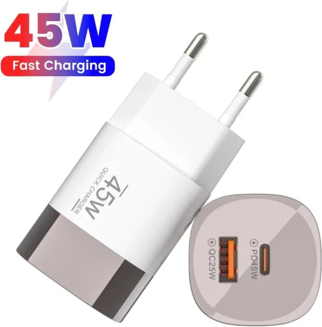 Multi-Port 45W Schnellladegerät PD20Q mit USB-A und USB-C, QC3.0 Netzadapter in Weiß für iPhone und iPad - Bild 1