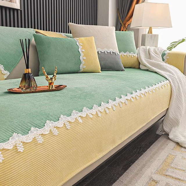 Anti-Rutsch Sofabezug aus Cord und Samt in Grün, universeller Kissenbezug für das Wohnzimmer, Breite: 70 cm, Tiefe: 70 cm - Bild 1