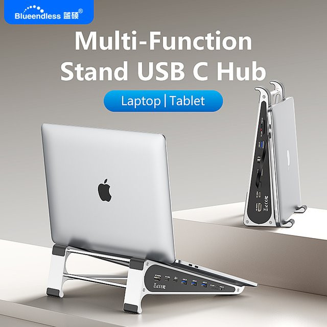 Blueendless USB-C Dockingstation Laptop-Halterung mit 4K 60Hz HD, SD/TF-Kartenleser, USB 3.0 5Gbps und PD100W Ladestation in Silber - Bild 1