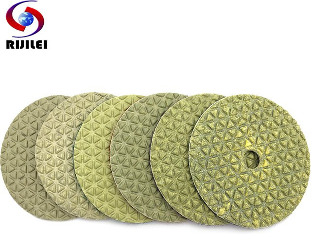 RIJILEI 6er Set Trocken Schleifpads Gelb, 100mm Polierscheiben für Marmor, Granit und Betonboden - Bild 1