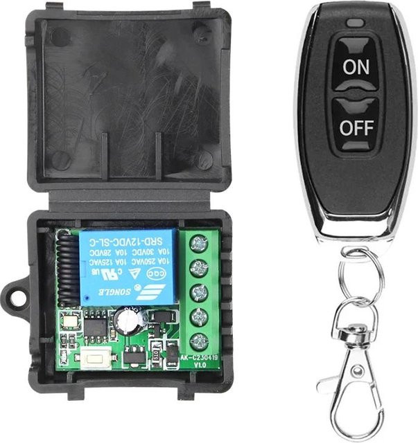 YJMP 433MHz Funk-Fernbedienung Set mit 1-Kanal RF 10A Relais-Empfänger und 2-Kanal-Sender für Tür-Elektromagnetische Schlösser, DC 12V, Silber Grün Schwarz - Bild 1