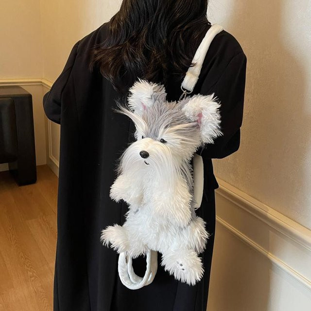 Wucifang Bags Schnauzer Rucksack Plüschtier, Welpe, Weiß, ab 3 Jahre - Bild 1