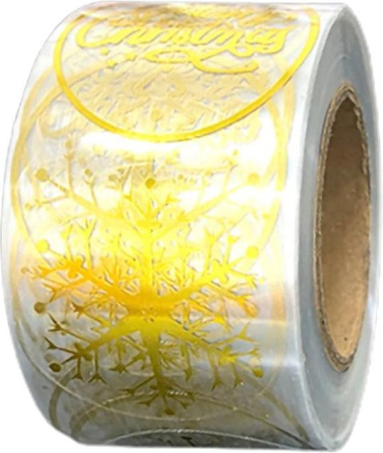 500 Stück Fishine Weihnachtsaufkleber mit Schneeflocken in Gold und Beige, rund und selbstklebend - Bild 1