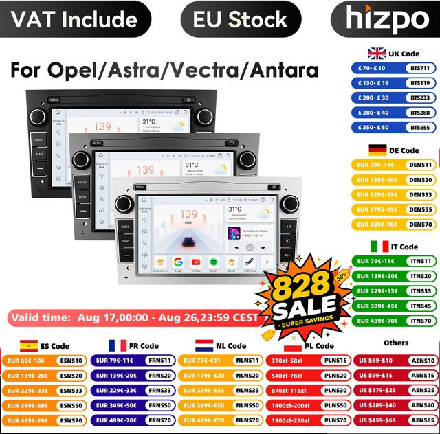 HIZPO Android Autoradio mit CarPlay und GPS für Opel Astra H J, Vectra, Zafira, Corsa C D, Vivaro und Meriva, Schwarz - Bild 1