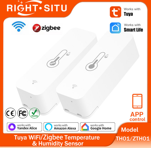 Tuya Zigbee WiFi Temperatur- und Feuchtigkeitssensor TH01/ZTH01 in Weiß mit App-Fernsteuerung und Kompatibilität für Google Assistant, Alexa und SmartLife - Bild 1