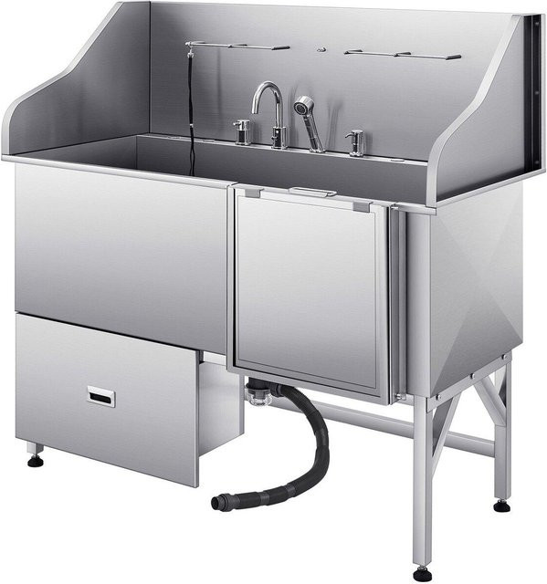 Buying Solutions MB Hundepflege-Badebadewanne aus Edelstahl mit Rampe und Wasserfilter, Silber, Länge: 155 cm - Bild 1