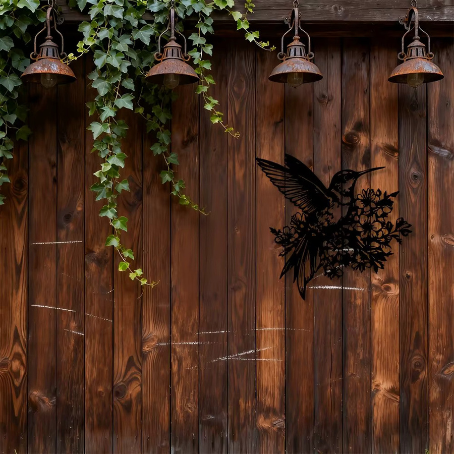 CIFBUY 2D Wandkunst aus Aluminium mit Kolibri und floralem Dekor in Schwarz - Bild 4