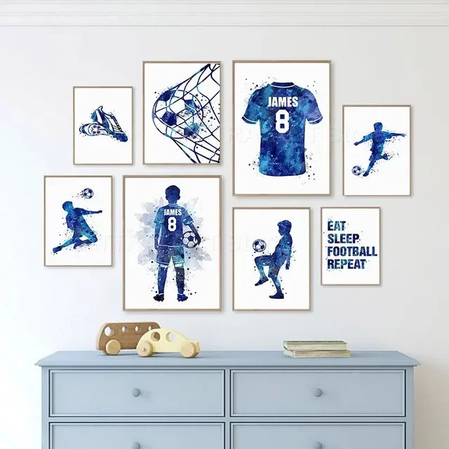 Potdemiel Fußballspieler Aquarell-Kunstposter als Leinwandgemälde für die Kinderzimmer-Wanddekoration - Bild 1