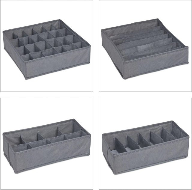 Relaxdays Unterwäsche Organizer Set aus Vliesstoff und Pappe, Dunkelgrau, B/T/H: 32 x 32 x 9 cm - Bild 1