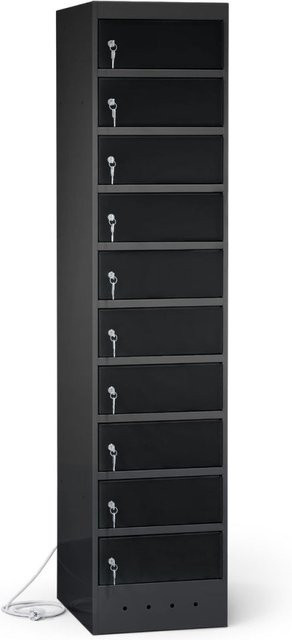 rotstahl Laptopschrank mit 10 Fächern, Korpus Anthrazitgrau und Türen Schwarz, B: 40 cm, H: 180 cm - Bild 1
