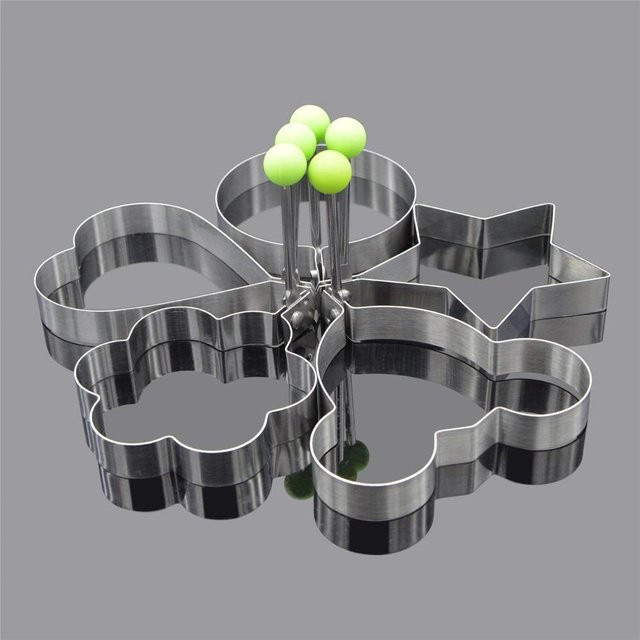 5-teiliges Eierformring-Set aus Edelstahl von HaiKouLiJinHaiKeJiYouXianGongSi in Silber mit den Formen Rund, Herz, Blume, Stern und Mickey Mouse - Bild 1